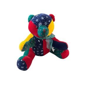 Vintage Patchwork Bear quilted Plush Multi Colored 10"